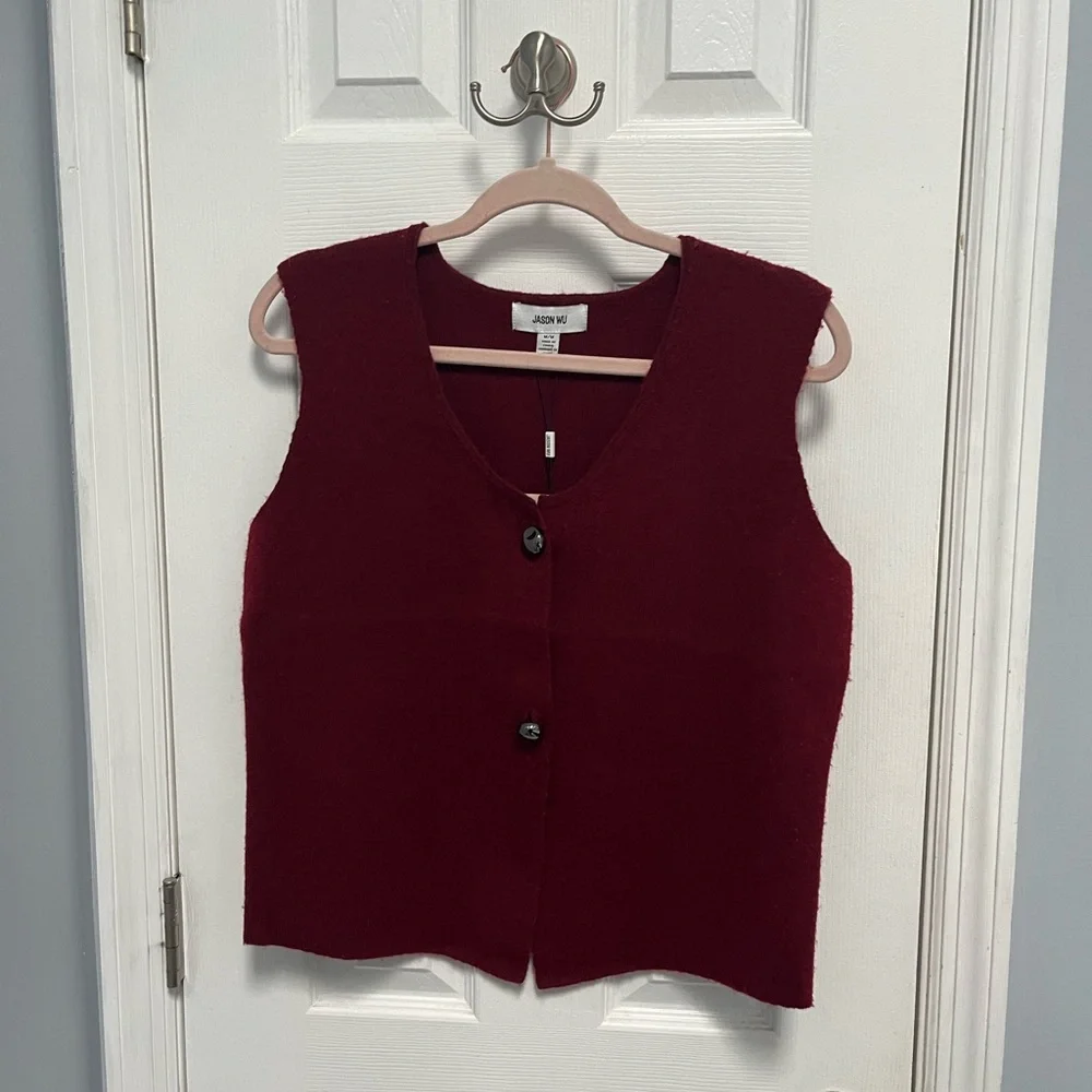 Jason Wu Women's Sweater Vest Novelty Buttons Oxblood wool Blend Medium NWT